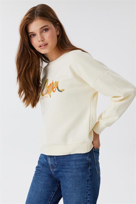 Tila Kadın %100 Pamuk O Yaka Sweatshirt Ekru