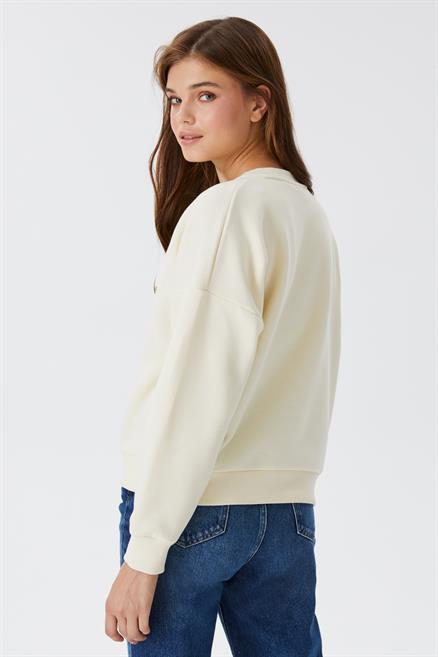 Tila Kadın %100 Pamuk O Yaka Sweatshirt Ekru