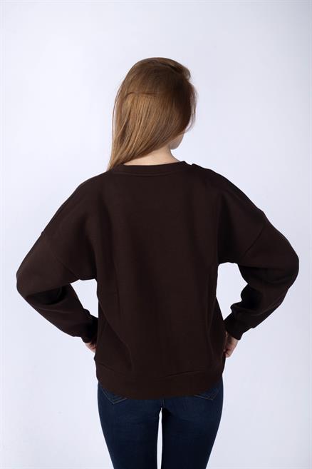 Tila Kadın %100 Pamuk O Yaka Sweatshirt Kahve