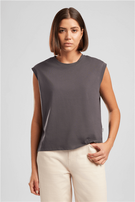 Tımeless Kadın %100 Pamuk Basic Bisiklet Yaka T-Shirt Gri