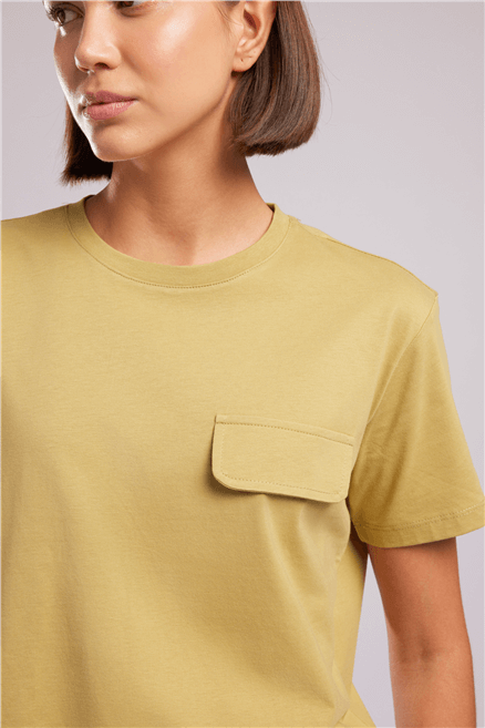 Tıpsy Kadın Baskılı Bisiklet Yaka T-Shirt Yeşil