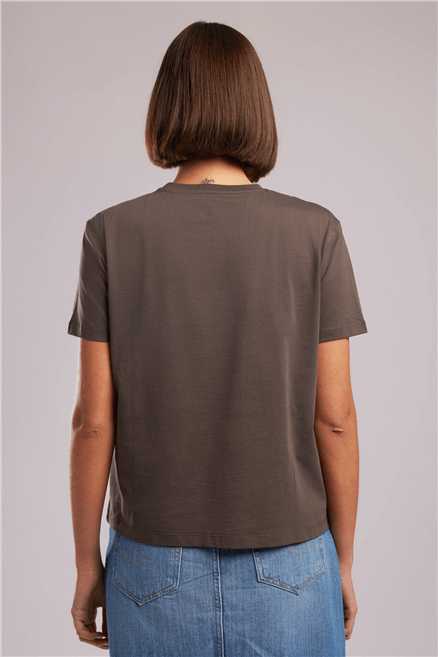 Tıpsy Kadın Baskılı Bisiklet Yaka T-Shirt Kahverengi