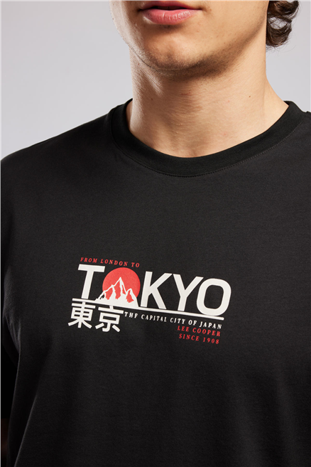 TOBIAS Erkek Loose %100 Pamuk Baskılı Bisiklet Yaka T-Shirt Siyah