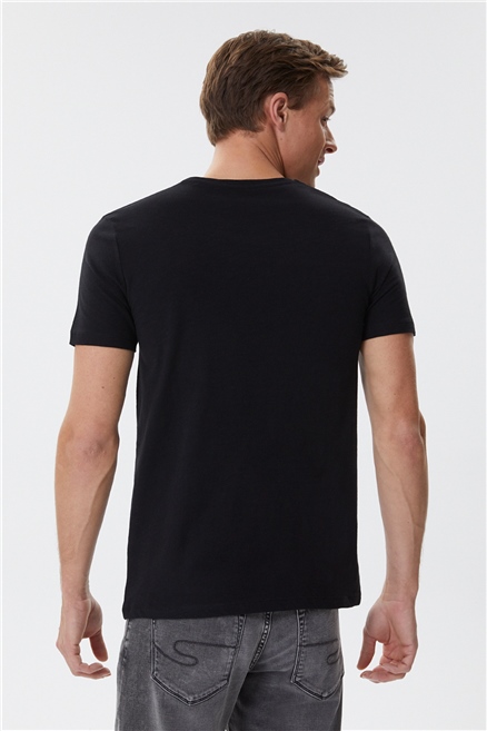 Touch Erkek %100 Pamuk Bisiklet Yaka T-Shirt Siyah
