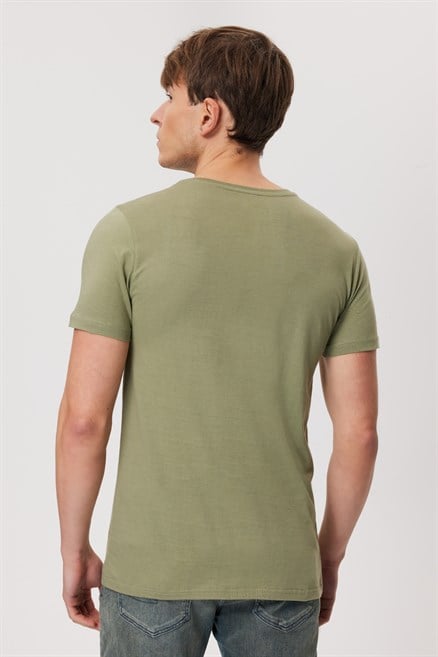 Town Erkek %100 Pamuk O Yaka T-Shirt Açık Haki