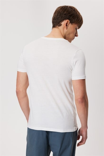 Town Erkek %100 Pamuk O Yaka T-Shirt Off White