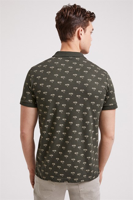 Tree Erkek %100 Pamuk Baskılı Polo Yaka T-Shirt Olive