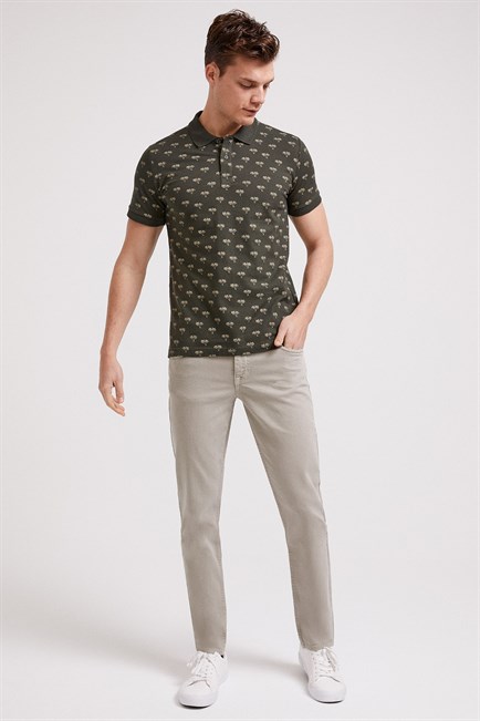 Tree Erkek %100 Pamuk Baskılı Polo Yaka T-Shirt Olive