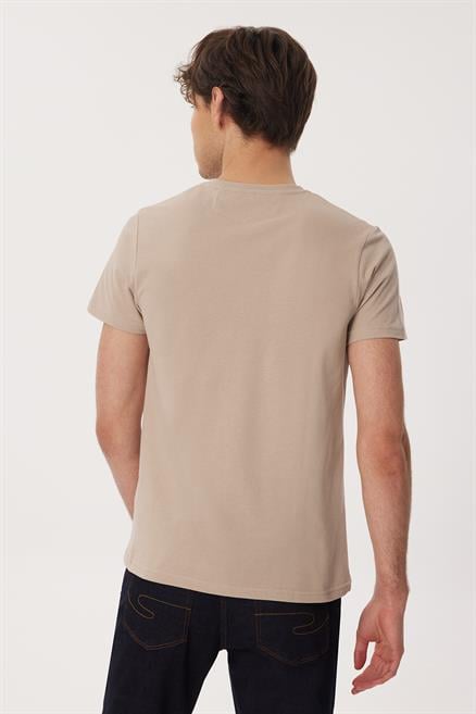Twingo 1 Erkek %100 Pamuk O Yaka Pike T-Shirt Bej