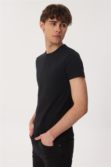 Twingo 1 Erkek %100 Pamuk O Yaka Pike T-Shirt Siyah