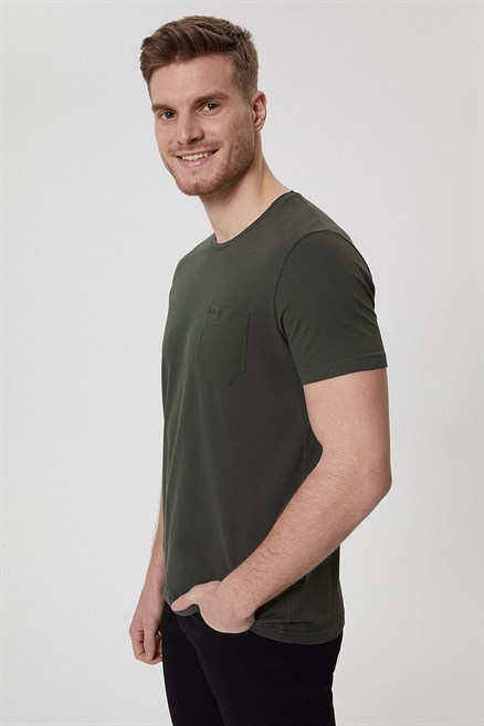 Twingo Erkek %100 Pamuk Bisiklet Yaka Pike T-Shirt Olive