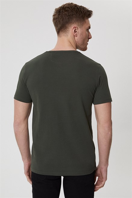 Twingo Erkek %100 Pamuk Bisiklet Yaka Pike T-Shirt Olive