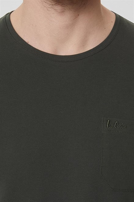 Twingo Erkek %100 Pamuk Bisiklet Yaka Pike T-Shirt Olive