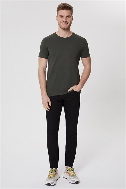 Twingo Erkek %100 Pamuk Bisiklet Yaka Pike T-Shirt Olive