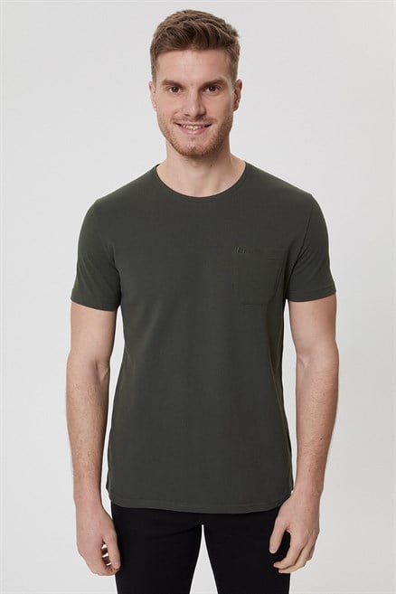 Twingo Erkek %100 Pamuk Bisiklet Yaka Pike T-Shirt Olive