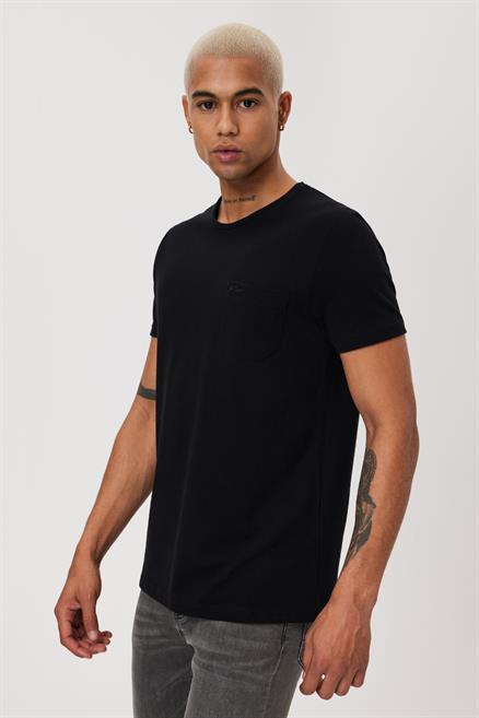 Twingo Erkek %100 Pamuk O Yaka Pike T-Shirt Siyah