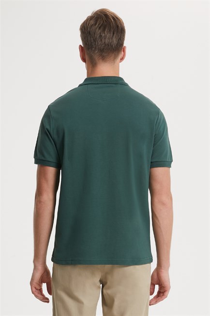 Twins Erkek %100 Pamuk Polo Yaka T-Shirt Koyu Yeşil