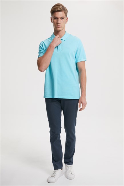 Twins Erkek %100 Pamuk Polo Yaka T-Shirt Turkuaz