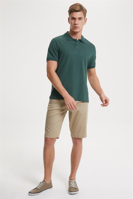 Twins Erkek %100 Pamuk Polo Yaka T-Shirt Koyu Yeşil