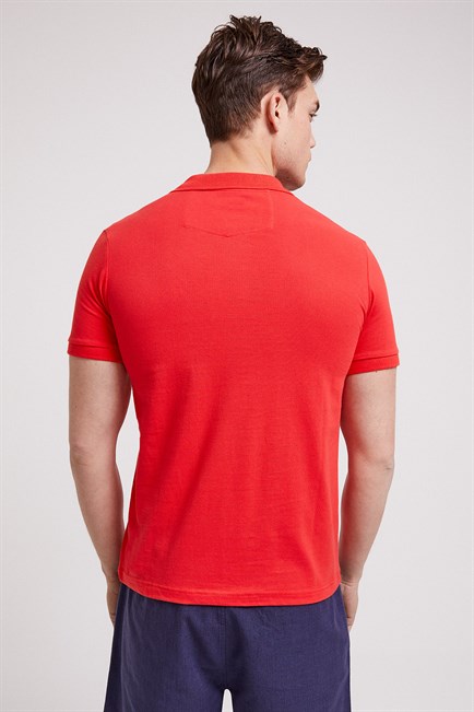 Twins Erkek %100 Pamuk Polo Yaka T-Shirt Mercan