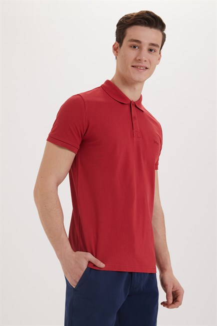 Twins Erkek %100 Pamuk Polo Yaka T-Shirt Kırmızı