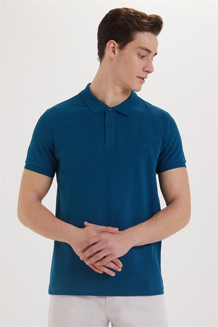 Twins Erkek %100 Pamuk Polo Yaka T-Shirt Petrol