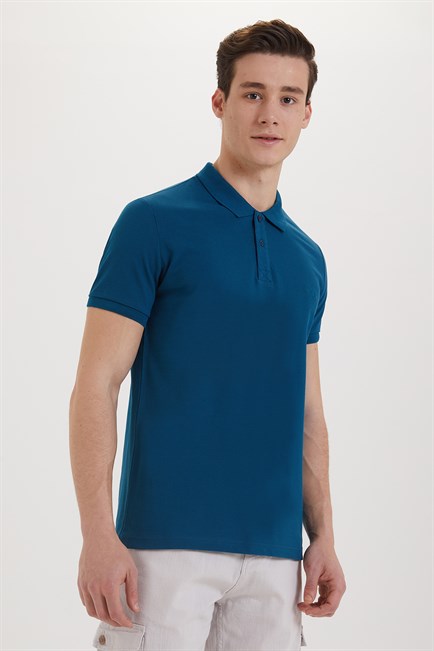 Twins Erkek %100 Pamuk Polo Yaka T-Shirt Petrol