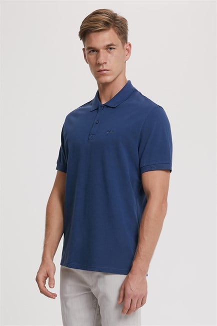 Twins Erkek %100 Pamuk Polo Yaka T-Shirt İndigo