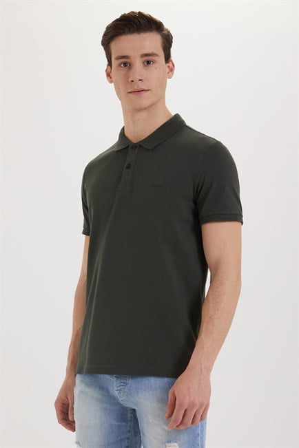 Twins Erkek %100 Pamuk Polo Yaka T-Shirt Olive