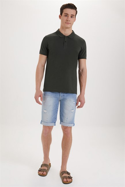 Twins Erkek %100 Pamuk Polo Yaka T-Shirt Olive