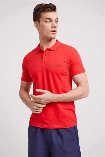 Twins Erkek %100 Pamuk Polo Yaka T-Shirt Mercan