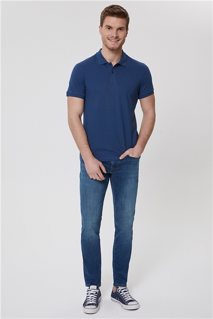 Twins Erkek %100 Pamuk Polo Yaka T-Shirt İndigo