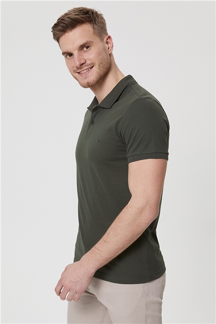 Twins Erkek %100 Pamuk Polo Yaka T-Shirt Olive