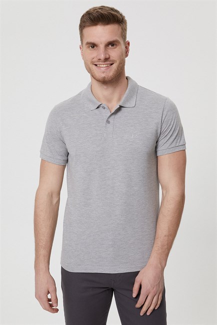 Twins Erkek %100 Pamuk Polo Yaka T-Shirt Gri Melanj
