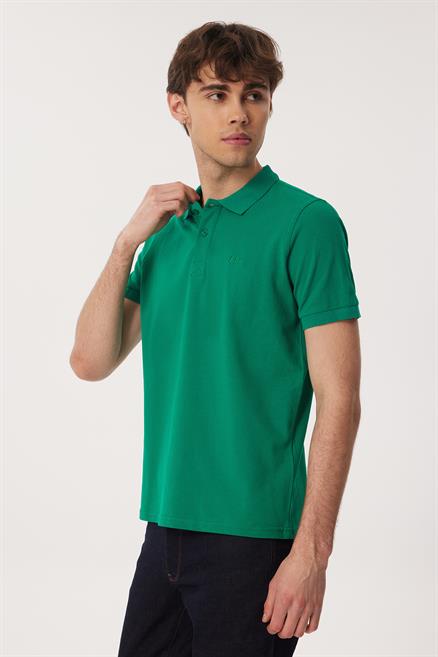 Twins Erkek %100 Pamuk Polo Yaka T-Shirt Canlı Yeşil