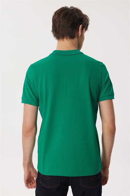 Twins Erkek %100 Pamuk Polo Yaka T-Shirt Canlı Yeşil