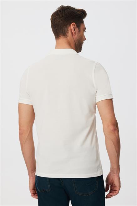 Twins Erkek %100 Pamuk Polo Yaka T-Shirt Ekru