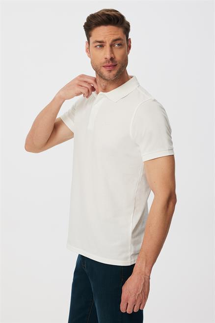 Twins Erkek %100 Pamuk Polo Yaka T-Shirt Ekru
