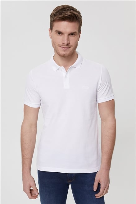 Twins Erkek %100 Pamuk Polo Yaka T-Shirt Beyaz
