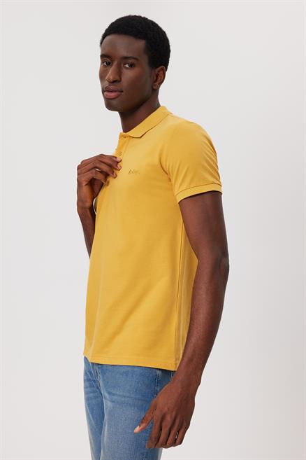 Twins Erkek %100 Pamuk Polo Yaka T-Shirt Hardal