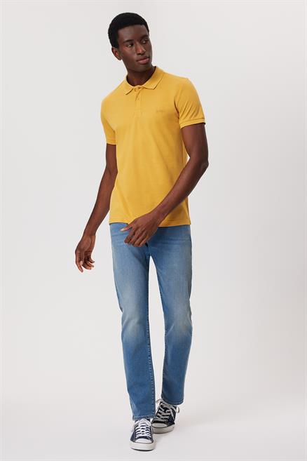 Twins Erkek %100 Pamuk Polo Yaka T-Shirt Hardal