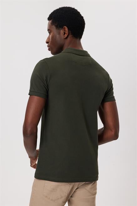 Twins Erkek %100 Pamuk Polo Yaka T-Shirt Olive
