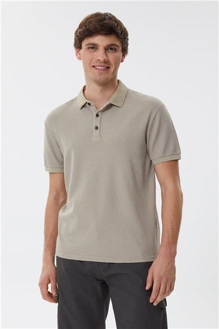Tylen Erkek %100 Pamuk Polo Yaka T-Shirt Koyu Bej