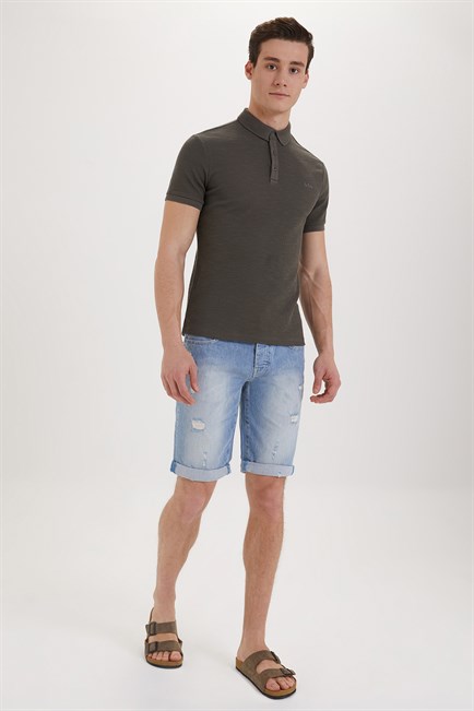 Tylen Erkek %100 Pamuk Polo Yaka T-Shirt Haki