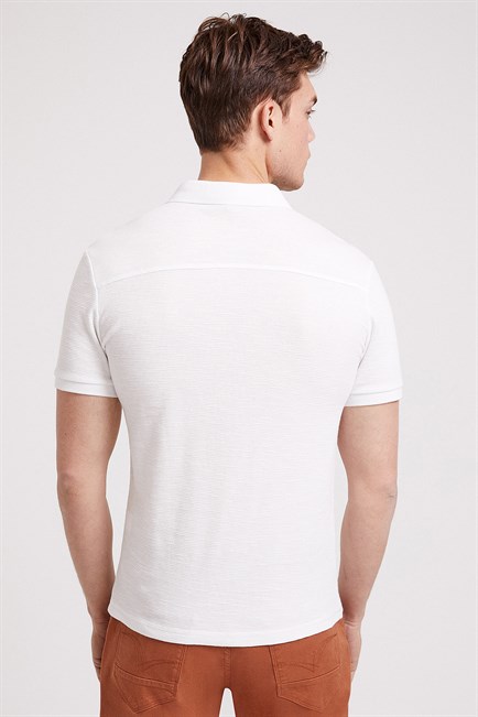 Tylen Erkek %100 Pamuk Polo Yaka T-Shirt Kirik Beyaz