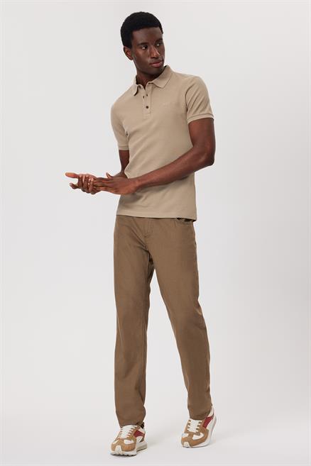 Tylen Erkek %100 Pamuk Polo Yaka T-Shirt Koyu Bej