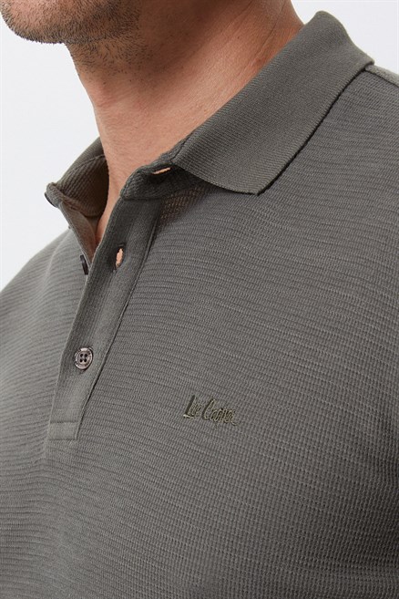 Tylens Erkek %100 Pamuk Polo Yaka Uzun Kol T-Shirt Haki