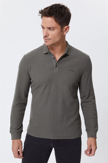 Tylens Erkek %100 Pamuk Polo Yaka Uzun Kol T-Shirt Haki