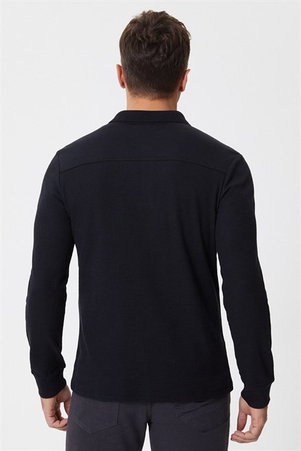 Tylens Erkek %100 Pamuk Polo Yaka Uzun Kol T-Shirt Siyah