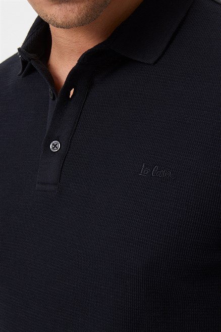 Tylens Erkek %100 Pamuk Polo Yaka Uzun Kol T-Shirt Siyah